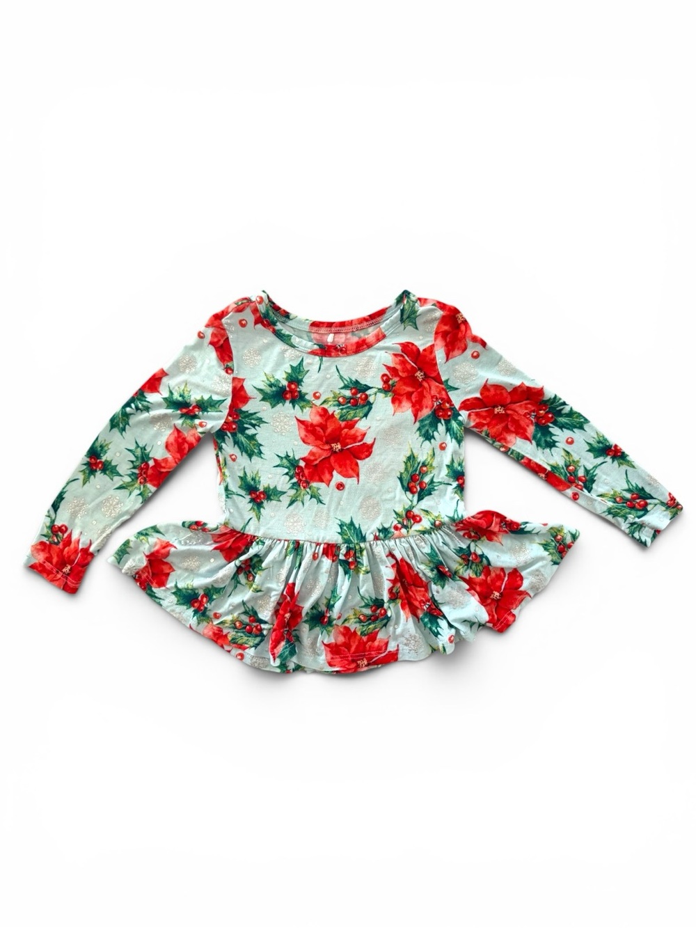 Posh Peanut Girls 2T Holiday Poinsettia Peplum Twirl Top Bamboo Christmas